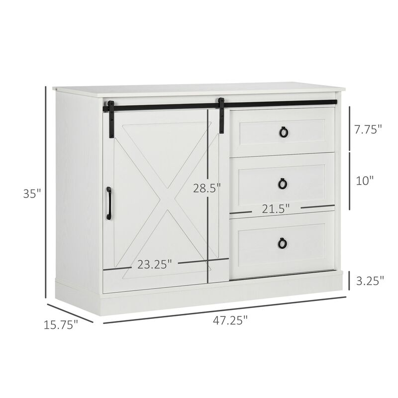 White Farmhouse Storage: Kitchen Sideboard with Barn Door & Drawers