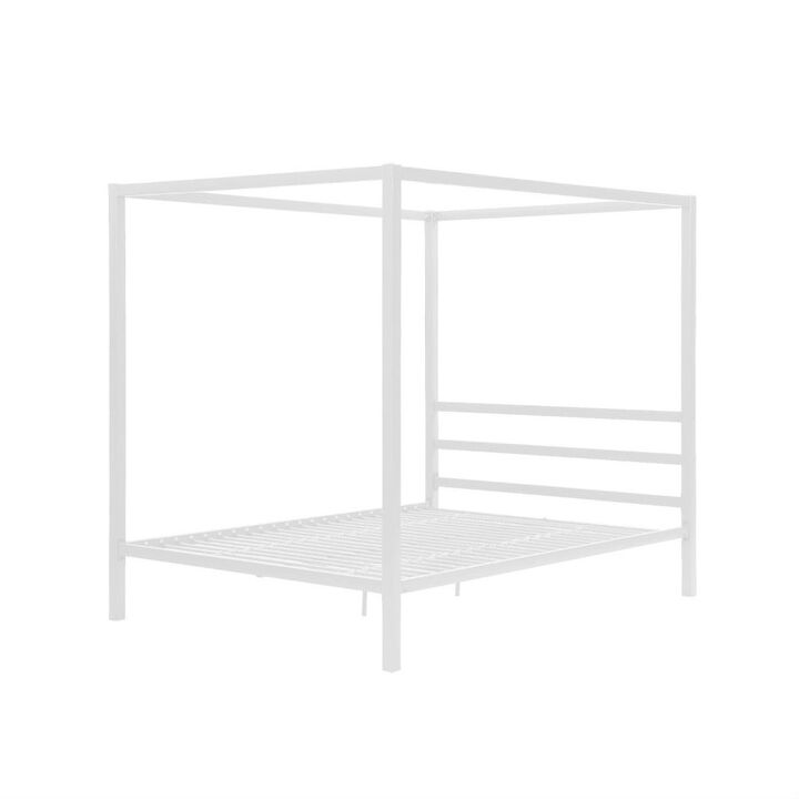 Hivvago Queen size Modern White Metal Canopy Bed - No Box-Springs Required
