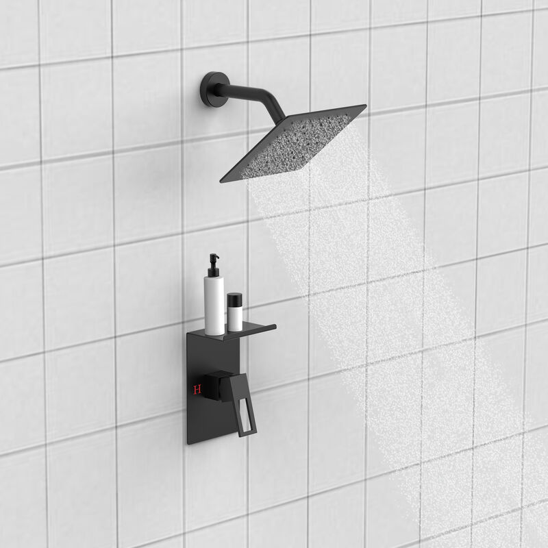 Bathroom Shower System with 8-Inch Rain Shower Head, Storage Shelf & Single Spray Shower Faucet