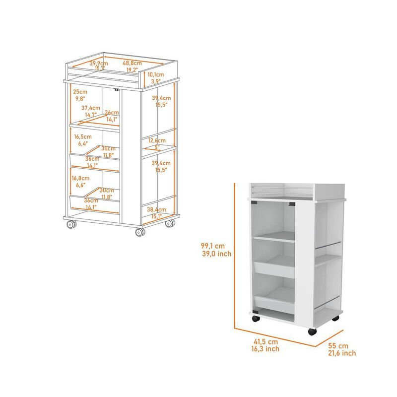 Willow Park Glass Door Bar Cart With Bottle Holder And Casters