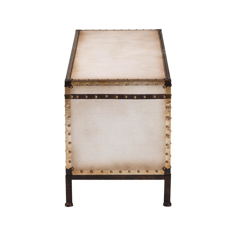 Baxton Studio Heaton Vintage Weathered White Canvas 4 Drawer Storage Bench