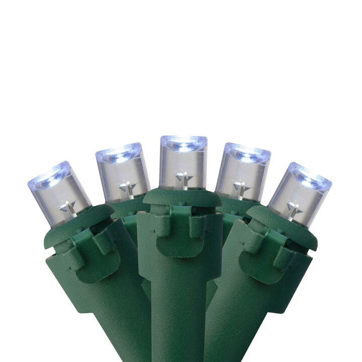 50 Battery Operated Pure White LED Wide Angle Christmas Lights - 23.5 ft Green Wire