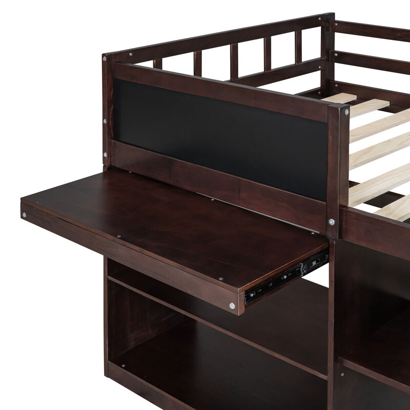 Merax Low Loft Bed with Rolling Desk and Drawers