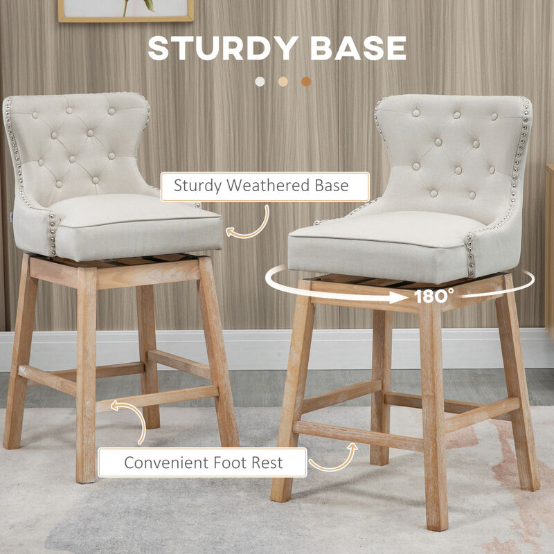 Cream Fabric Bar Stools, 180 Swivel, 30" Set of 2