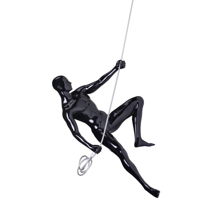 Climbing Man Wall Sculpture Glossy Black Resin Handmade