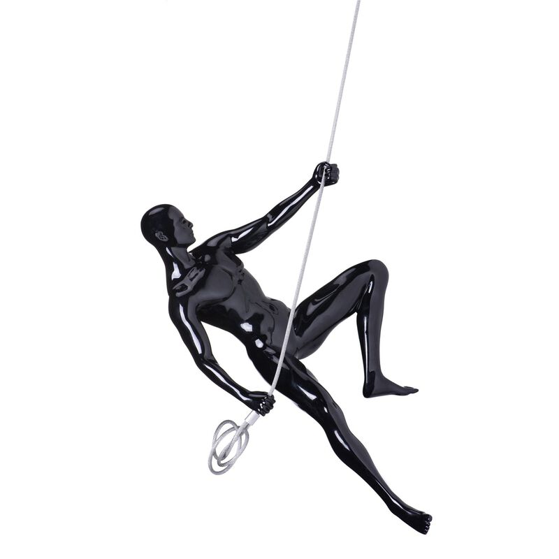 Climbing Man Wall Sculpture Glossy Black Resin Handmade