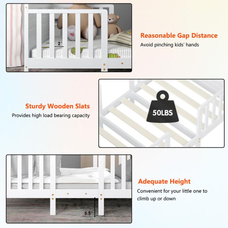 Hivvago 2-in-1 Convertible Toddler Bed with Guardrails