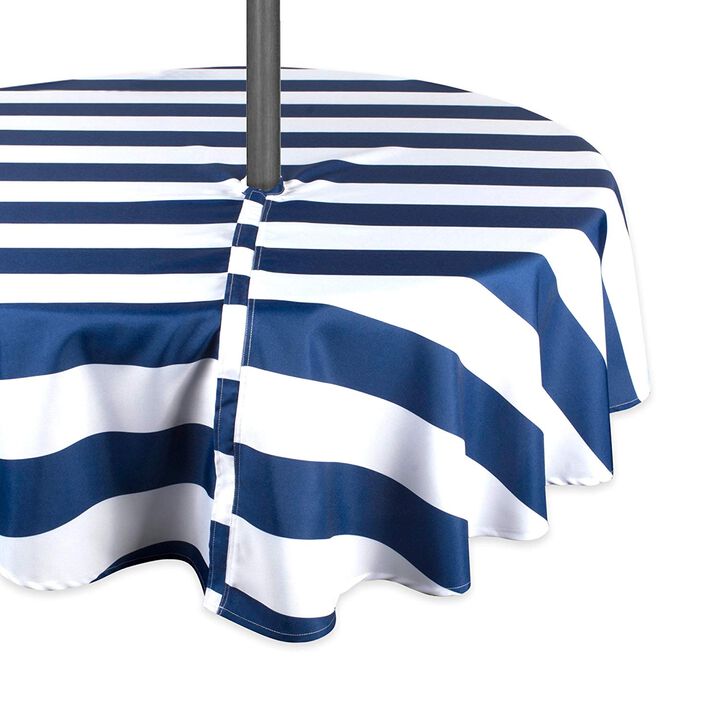 52" Blue and White Striped Round Outdoor Tablecloth With Zipper