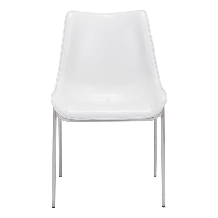 Belen Kox Magnus Dining Chair (Set of 2), White & Brushed Stainless Steel, Belen Kox