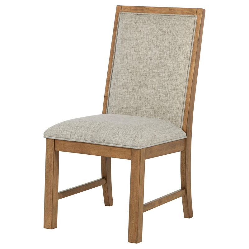 Rune Dining Side Chair Set of 2, Brown Asian Hardwood, Beige Fabric - Benzara
