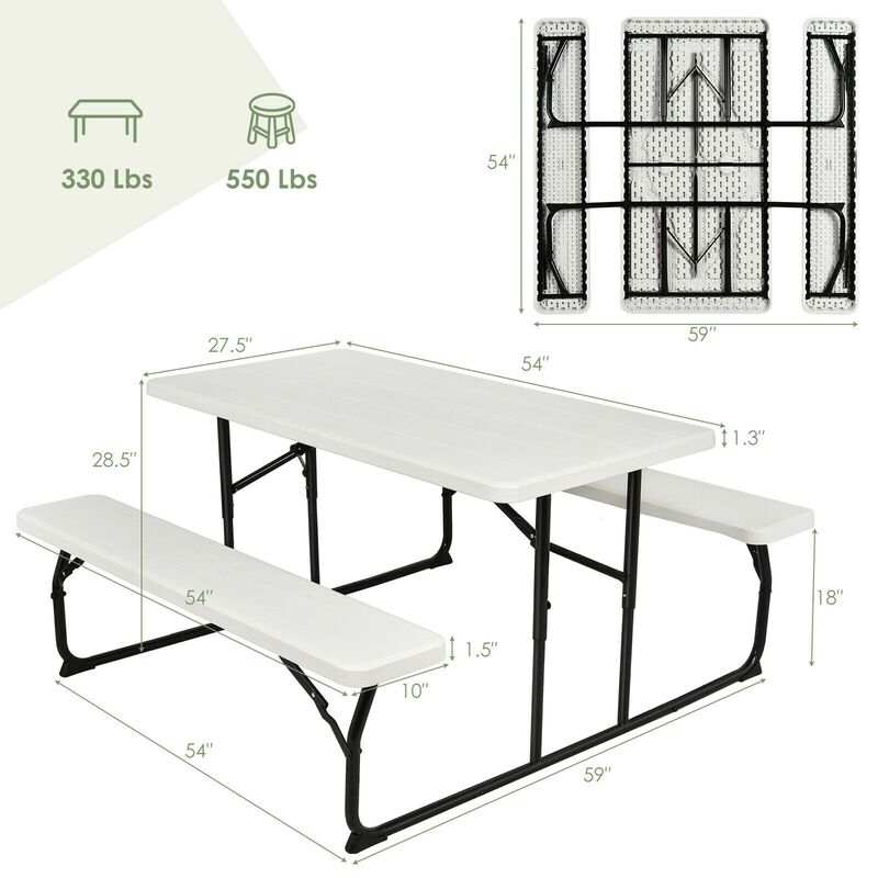 Indoor and Outdoor Folding Picnic Table Bench Set with Wood-like Texture