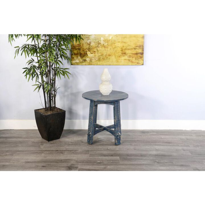 Sunny Designs Marina Farmhouse Mahogany Wood End Table in Ocean Blue