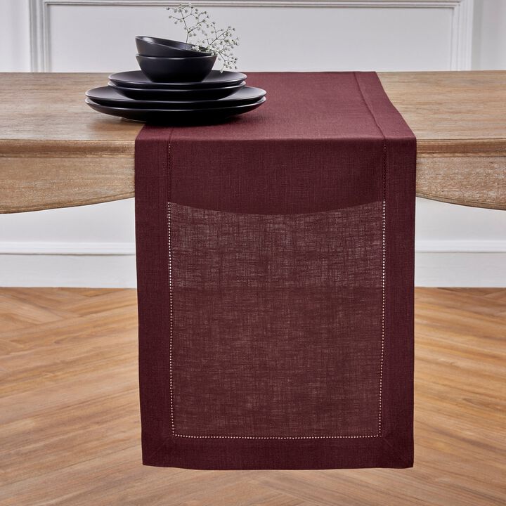 Solino Home 100% Pure Linen Table Runner | Classic Hemstitch for Thanksgiving, Christmas