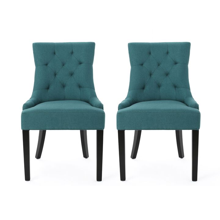 Chen Dining Chair Set of 2, 36 Inch Oval Shaped Padded Cushion, Teal - Benzara
