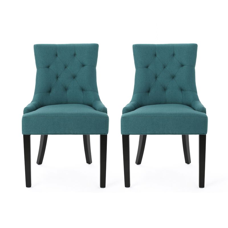 Chen Dining Chair Set of 2, 36 Inch Oval Shaped Padded Cushion, Teal - Benzara