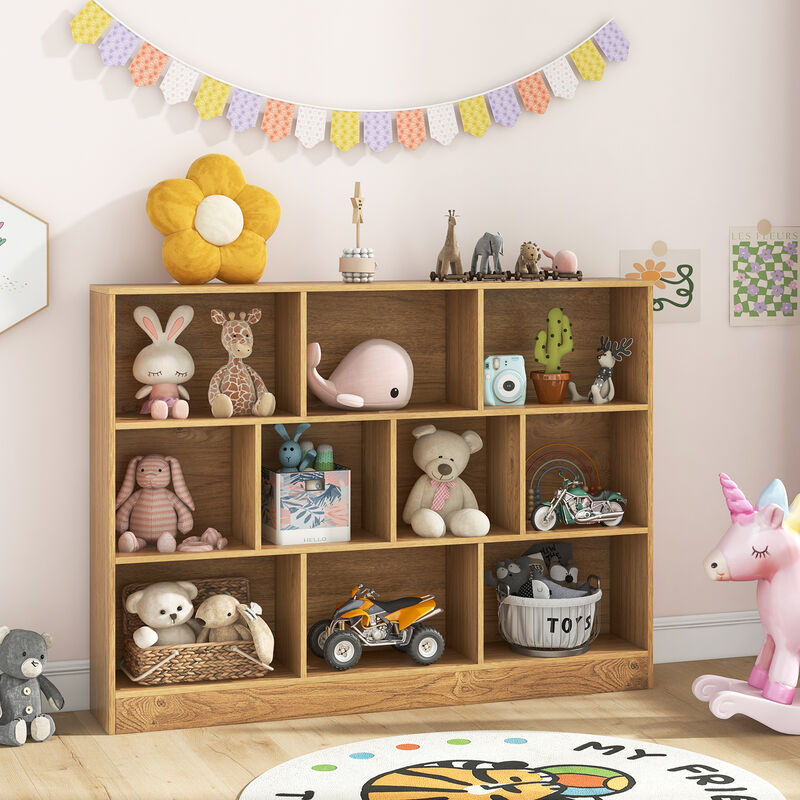 Wooden Toy Storage Organizer with 10 Cubes for Classroom, Daycare, Nursery, or Kindergarten Organization