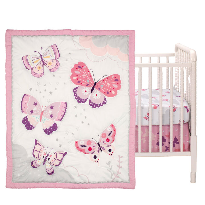 Bedtime Originals Butterfly Kisses Pink/Purple 3-Piece Baby Crib Bedding Set