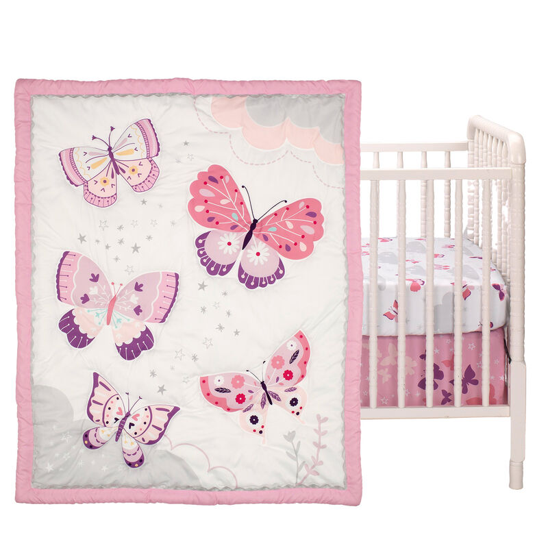 Bedtime Originals Butterfly Kisses Pink/Purple 3-Piece Baby Crib Bedding Set