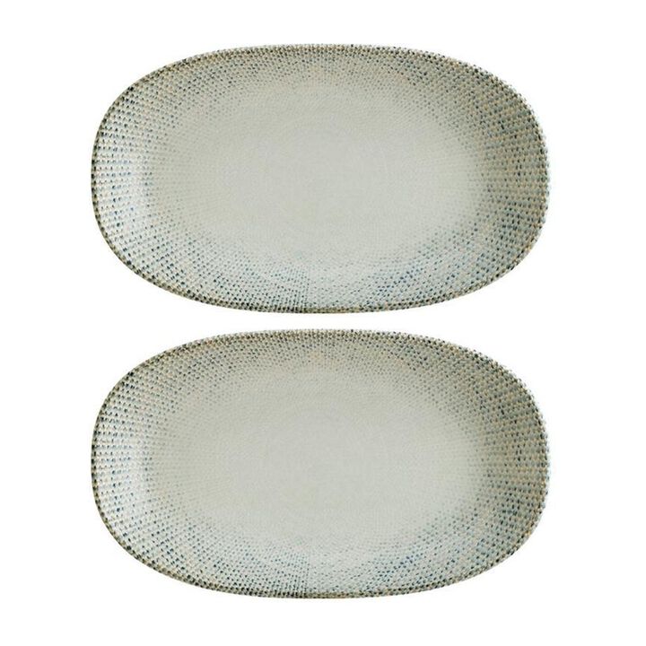 Sway 7.5" x 4.25" x h:1" Oval Decorated Porcelain Platter (Set of 2)