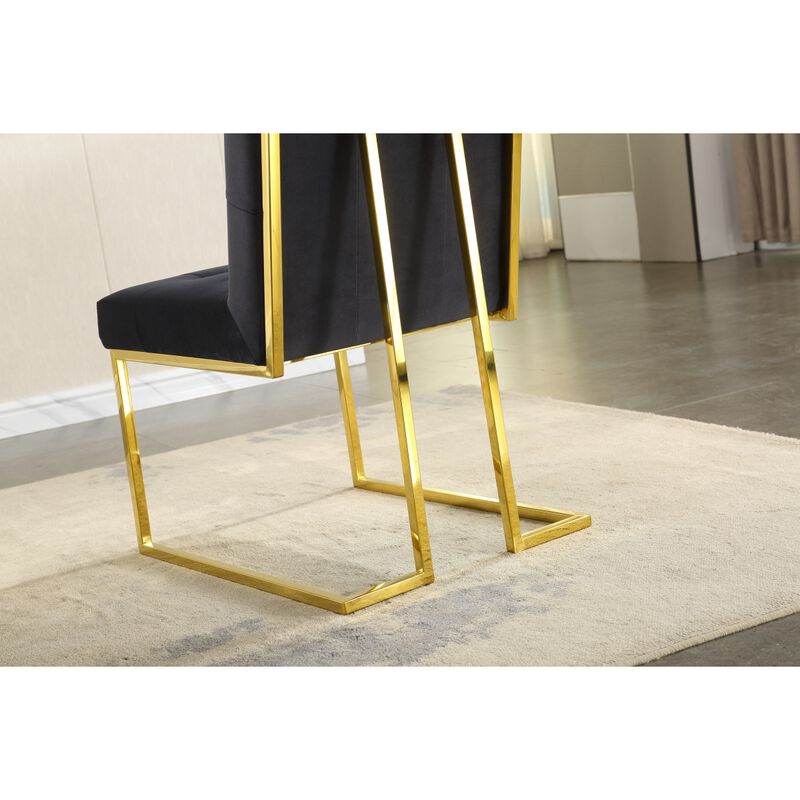 Modern Velvet Dining Chair Set Of 2, Tufted Design And Gold Finish Stainless Base