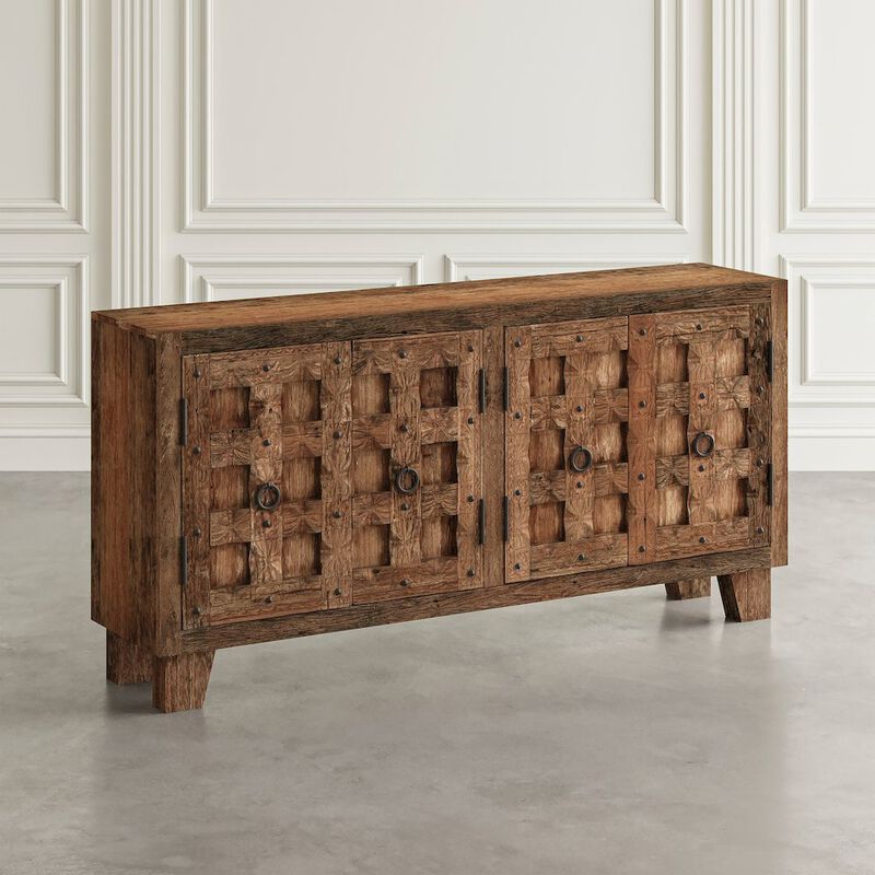 Jofran Colton 71 Reclaimed Solid Wood Four Door Accent Storage Cabinet Sideboard
