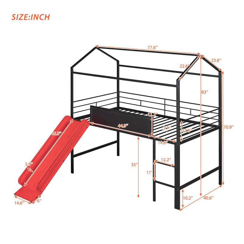 Merax Metal House Bed Loft Bed with Slide