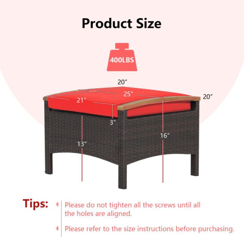 Hivvago Set of 2 Wicker Patio Ottoman Fade-Resistant Foot Rest with Cushion