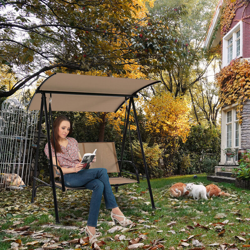 2-Seat Outdoor Canopy Swing with Comfortable Fabric Seat and Heavy-duty Metal Frame