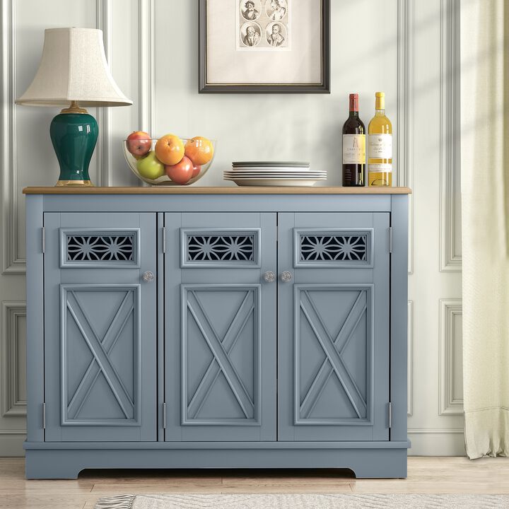 FESTIVO 44.5" Farmhouse Sideboard Buffet Cabinet with 3 Patterned Glass Doors