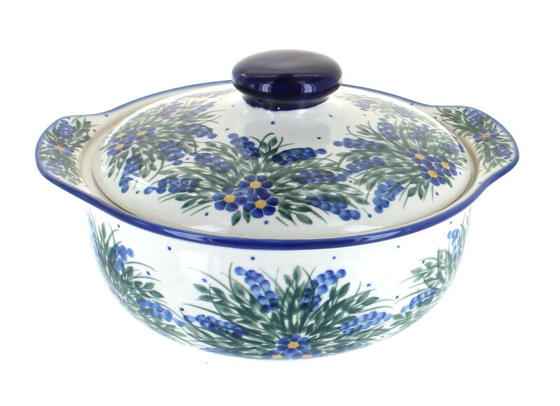 Blue Rose Polish Pottery Lavender Fields Round Covered Baker