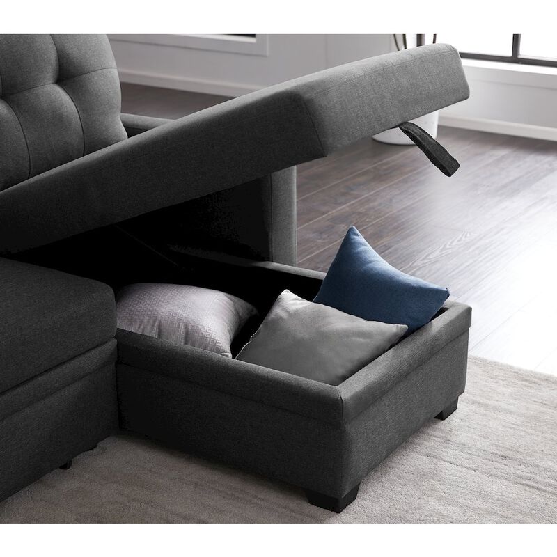 CP HomeDecor Devion Furniture Polyester Fabric Reversible Sleeper Sectional Sofa-Dark Gray
