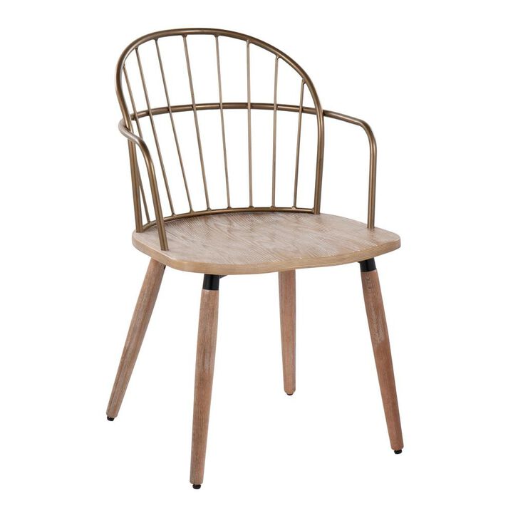 LumiSource Antique Copper Metal, White Washed Wood Riley Chair