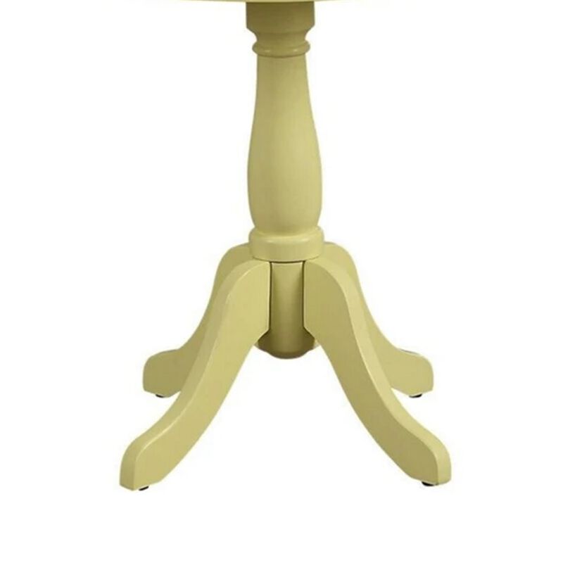 Traditional Style Wooden Round Side Table with Turned Pedestal Base, Yellow-Benzara
