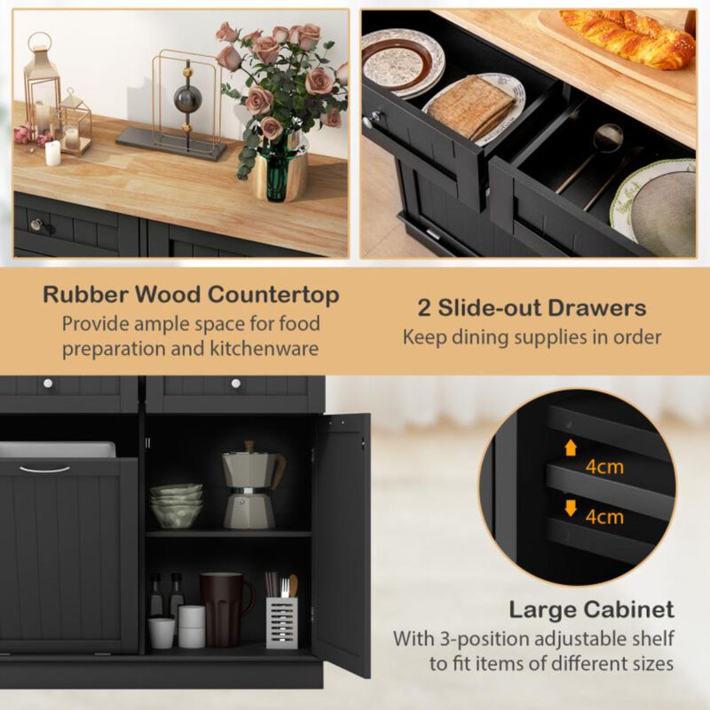 Hivvago Rubber Wood Kitchen Trash Cabinet with Single Trash Can Holder and Adjustable Shelf