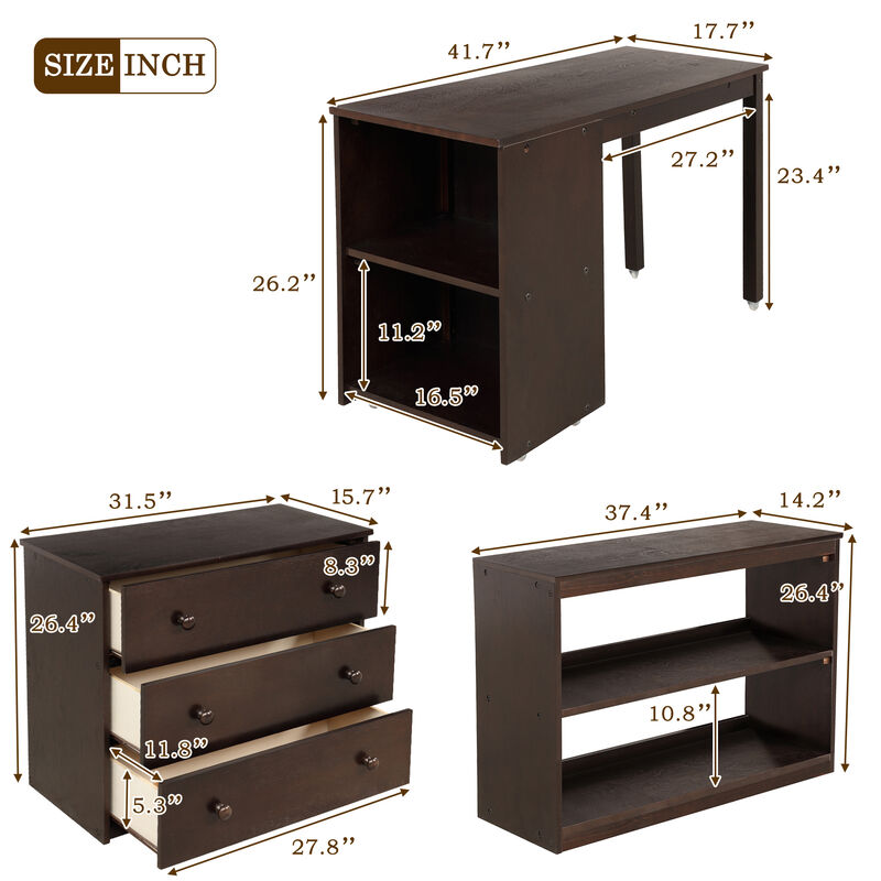 Merax Low Loft Bed with Cabinet and Rolling Portable Desk
