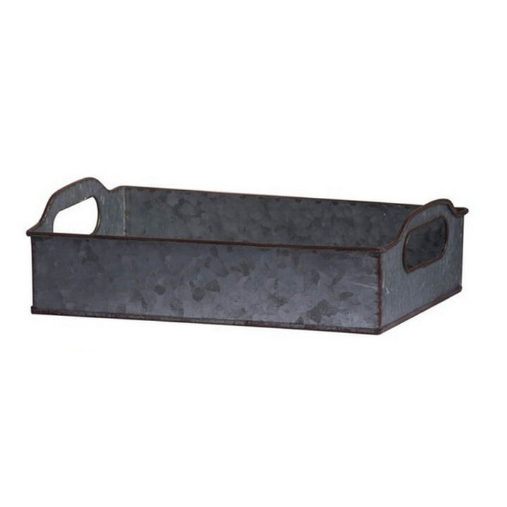 12, 12, 20 Inch Set of 3 Nesting Trays, Rectangular, Galvanized Gray Iron - Benzara