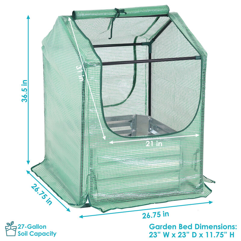 Sunnydaze Galvanized Steel Raised Bed with Greenhouse - Green - 2 ft x 2 ft