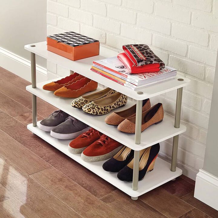 QuikFurn White 3-Shelf Modern Shoe Rack - Holds up to 12 Pair of Shoes