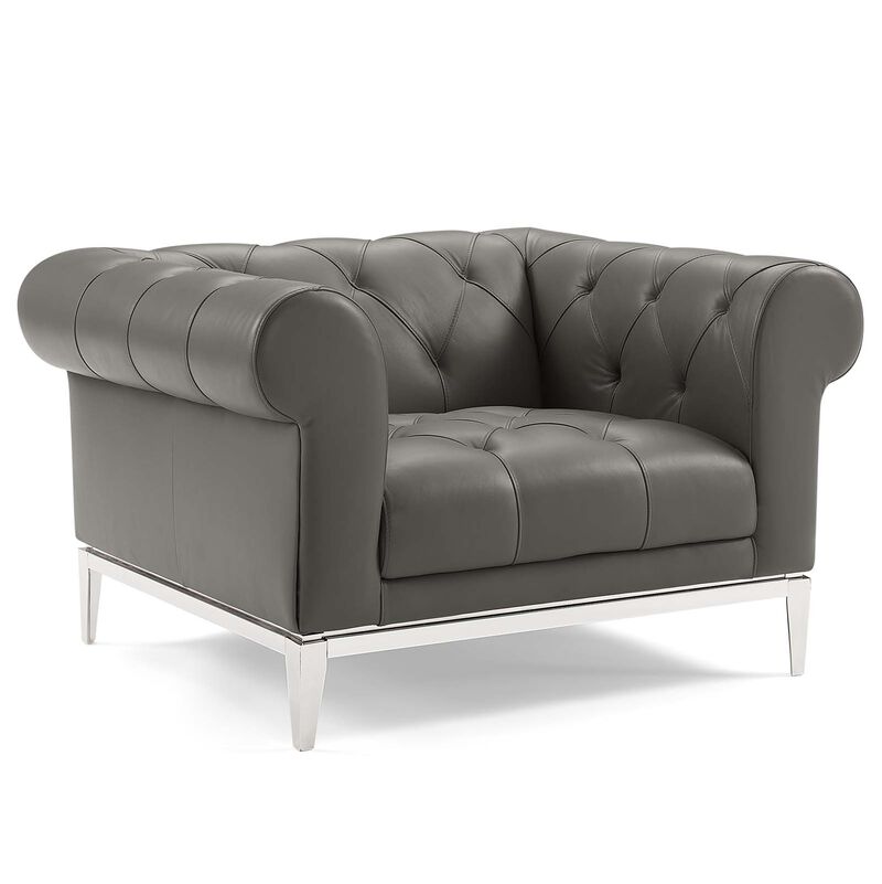 Idyll Tufted Upholstered Leather 3 Piece Set Gray