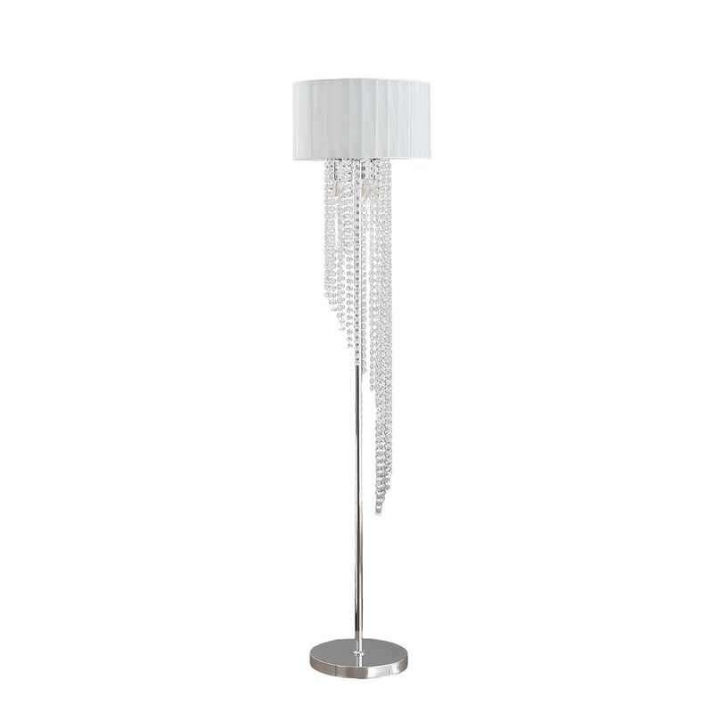 Mero Floor Lamp, Suspended Crystal Rain Chains, White Shade, 66 Inch  - Benzara