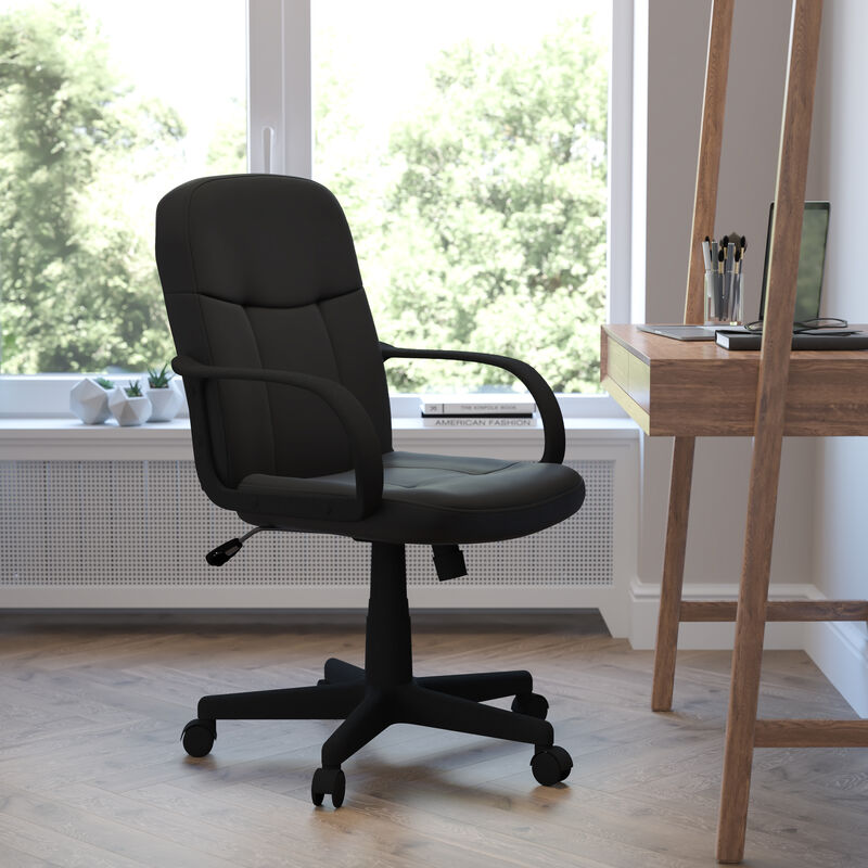 Paulson Mid-Back Black Glove Vinyl Executive Swivel Office Chair with Arms