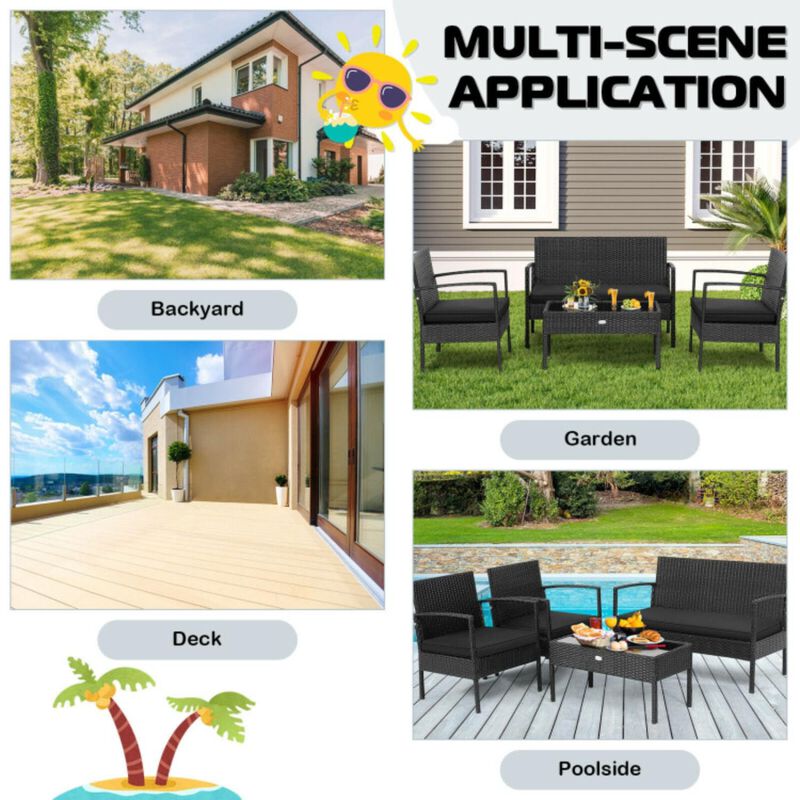 Hivvago 4 Pieces Patio Rattan Furniture Set with Cushion