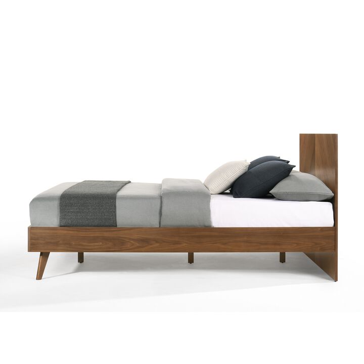 Nova Rem King Size Platform Bed, Chevron Pattern Headboard, Walnut Brown - Benzara
