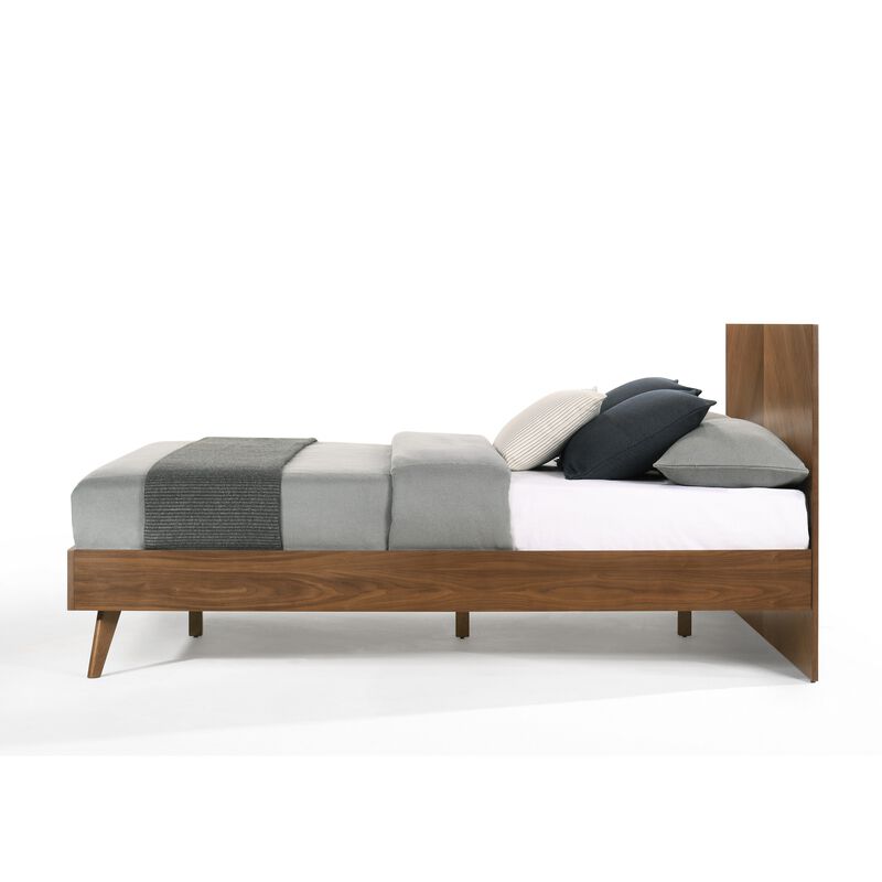 Nova Rem Queen Size Platform Bed, Chevron Pattern Headboard, Walnut Brown - Benzara