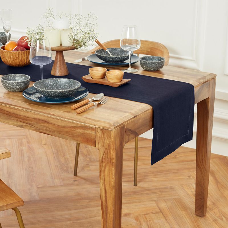 Solino Home 100% Pure Linen Table Runner | Medium Weight Hemstitch
