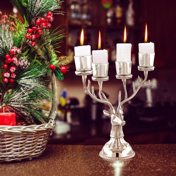 Hivvago Reindeer Candle Holder Christmas Ornament for 4 Candles Aluminum Decoration-Silver