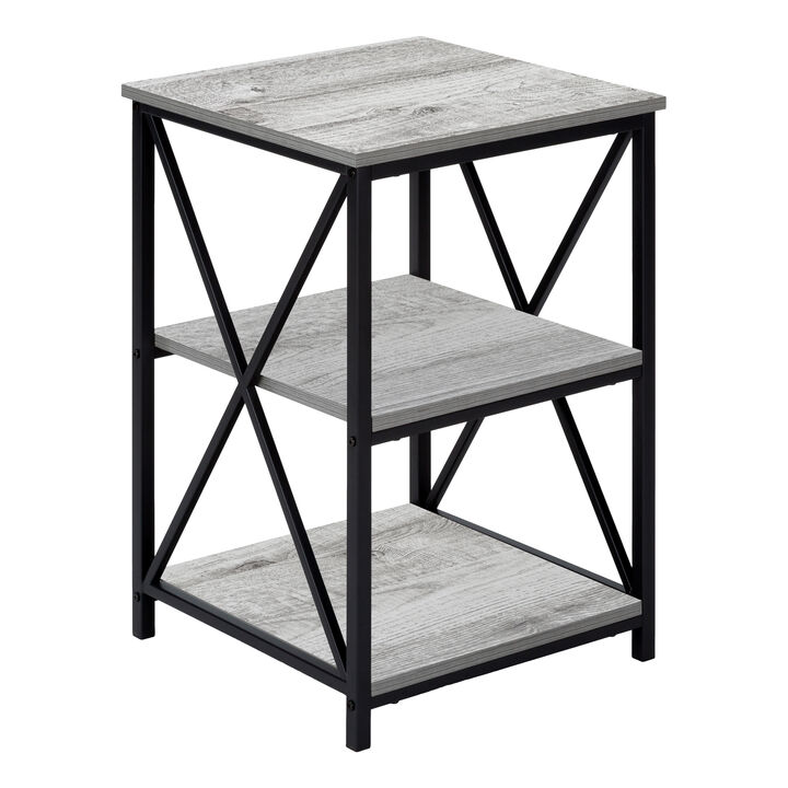 Monarch Specialties I 3596 Accent Table, Side, End, Nightstand, Lamp, Living Room, Bedroom, Metal, Laminate, Grey, Black, Contemporary, Modern