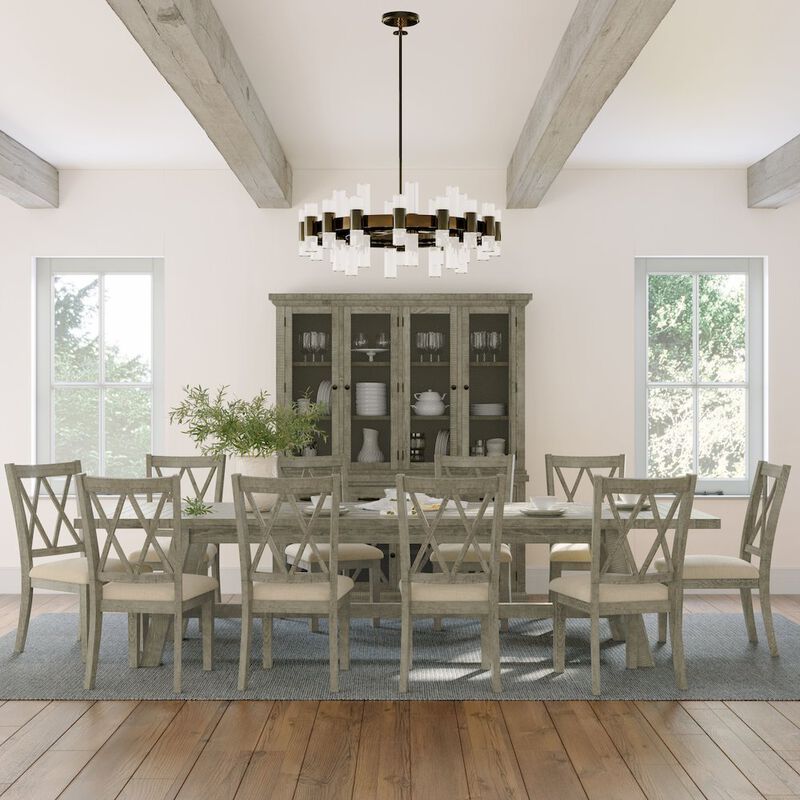 Jofran Telluride Eleven Piece Rustic Farmhouse Solid Wood 127 Extendable Dining Set