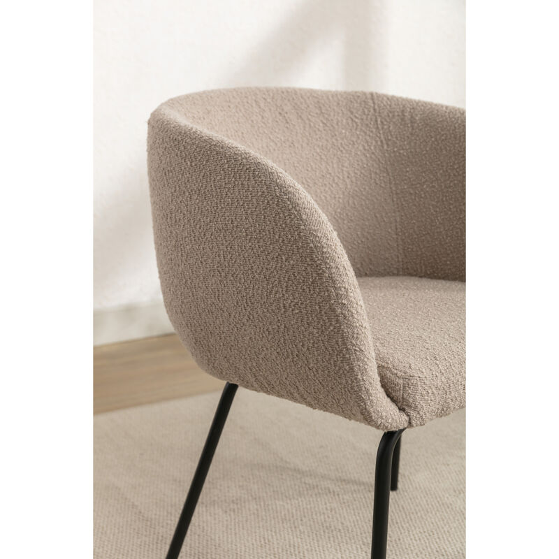 Set Of 1 Boucle Fabric Dining Chair With Black Metal Legs, Light Coffee