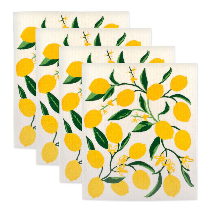 Set of 4 Butter Yellow and Green Rectangular Lemon Dishcloths 7.75"